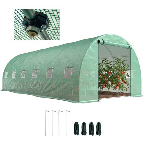 Outsunny invernadero de exterior 6x3x2 m invernadero de túnel con sistema de riego integrado 12 ventanas con malla y 1 puerta enrollable verde