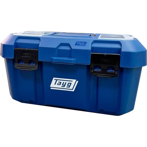 Boîte à outils 46 bleue - Étui et plateau intérieur amovibles, fermetures métalliques en acier, couvercle avec tiroirs, supporte jusqu'à 120 kg, boîte à outils vide polypropylène, 500 x 279 x 254 (1/5)