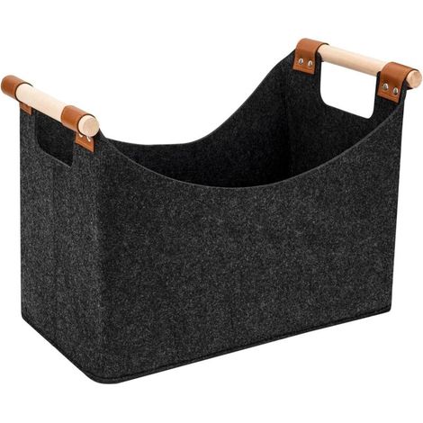 Brennholzkorb aus Filz, Holzbehälter mit extra dickem Filzbezug, klappbarem und verstärktem Griff, 40 × 28 × 25 cm