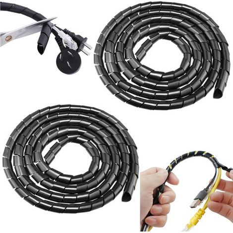 Gaines spiralées pour câbles lot de 2 - protections 3 cm x 2 m pour chargeurs, noires (1/5)