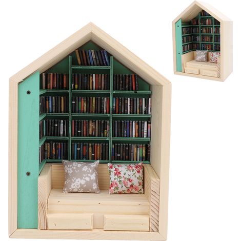 Bibliothèque Mini maison en bois, Kit décoratif exquis, mignon, longue durée de vie, minuscule pour chambre à coucher, magasin d'étude (1/5)