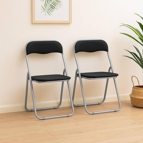 Lot de 2 chaises pliante Marbella, Fauteuil gain de place, Chaise invité, Siège de réunion en simili cuir, 43x47h80 cm, Noir (1/5)