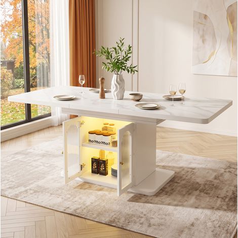 Tavolo da pranzo allungabile 150/200 x 80 cm, 6-8 posti, MDF bianco HAVRYA (1/5)