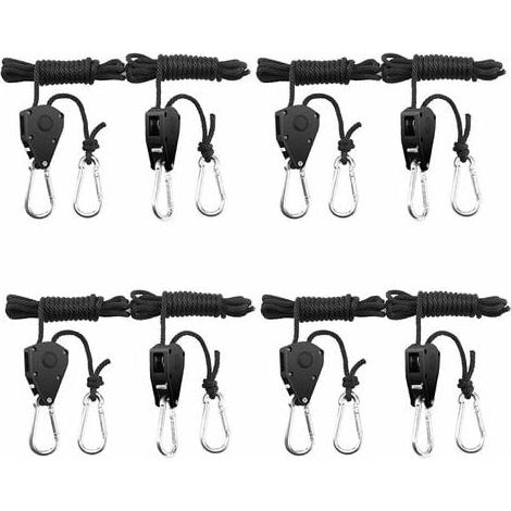 Correa de trinquete ajustable Cuerda de trinquete de cuerda de alta resistencia Ajustable 4 pares (8 piezas) Ganchos de trinquete ajustables de 1/8 de pulgada Gancho de cuerda Cada par soporta 150 lib (1/4)