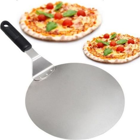 Pelle à Pizza Ronde en Inox avec Manche en Anti-dérapant Idéal Pour Les Gâteaux, Pizzas, Tartes (1/4)