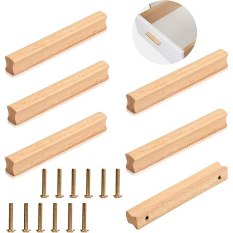 CCYKXA 6 Pieces Wooden Furniture Handles, Wooden Handle with Screws for Cabinet, Hole Spacing 64 mm Wooden Cabinet Handles, Universal Wooden Kitchen Handles for Cabinets (1/5)