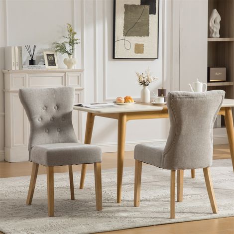 Chaise de Salle à Manger Grise - 62.5x45x92 cm - Lot de 2 en Chenille avec Pieds en Bois Massif & Clous Tapissiers - Gris (1/5)