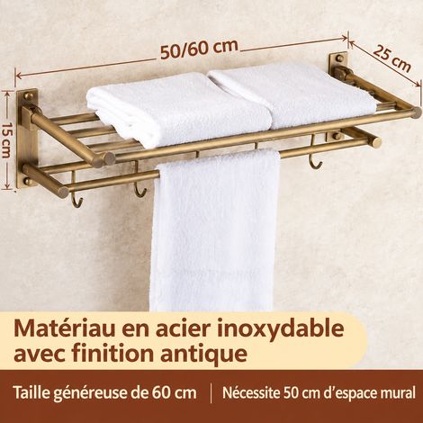 Porte-serviettes pliant 60 cm modèle A vintage tout en cuivre avec vis et colle sans clou 8 kg – Livraison gratuite (1/2)