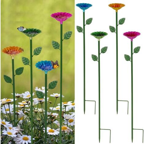 4 piècesabeilles, bol à eau en forme de papillon, tasses de jardin décoratives en fer, design facile à remplir, idéal pour l'observation des oiseaux, l'habitat faunique, la terrasse,22 cm, (rouge, ver (1/5)