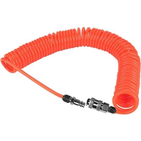 Flexible Compresseur Air 6 m, Rétractable Tuyau Compresseur D'air avec 1/4" Fiche de Raccordement, Antidéflagrant Tuyau Air Comprimé, Orange Diamètre Extérieur 8 mm pour Compresseurs (1/5)