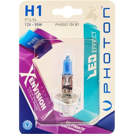1 Stück Halogenlampe H1 x1 12V 55W P14,5s weißes Licht Xen Vision im Blister von Photon