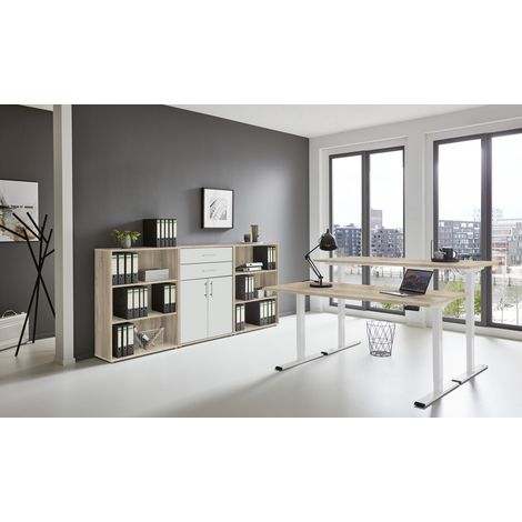 BMG Möbel Büromöbel-Set, e-Office Edition Set 14, Schreibtisch höhenverstellbar, 138 cm, Eiche Sonoma / weiß matt