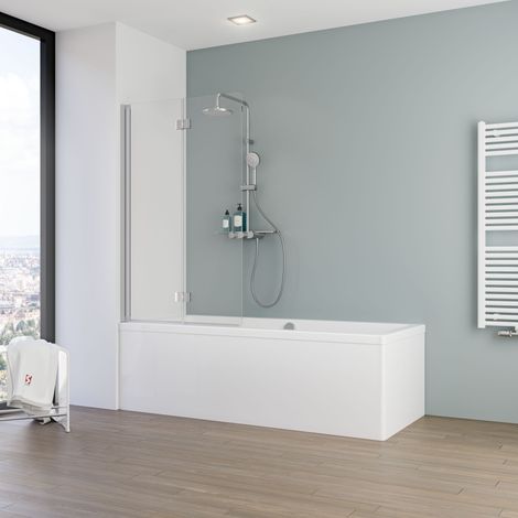 Schulte – Pare-baignoire pliant 90 x 140 cm – Verre de sécurité transparent 5 mm – Paroi 2 volets pivotants – Profilé aluminium argenté