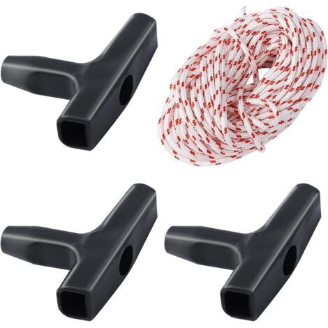Corde de démarrage, 10 m, 3,0 mm, avec 3 poignées de démarrage, pour tondeuse à gazon, tronçonneuse, coupe-bordure, brosse de coupe, pièces de moteur (1/5)