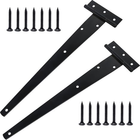 Lot De 2 Charnières de Portes en T Lourde avec Vis de Montage, 300 mm, Charnières de Portes en T Galvanisées pour Portes de Grange Portail en Bois et Fenêtre (1/5)