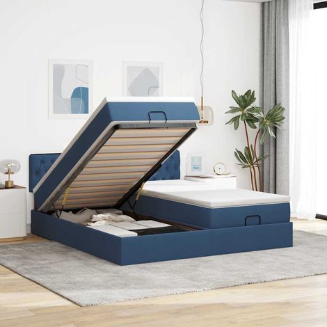 Ottoman-Bett mit Matratzen & LEDs Blau 180x200 cm Stoff