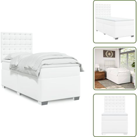 Weiß - vidaXL Boxspringbett mit Matratze Weiß 80x200 cm Kunstleder - Taschenfedernmatratze (1/5)