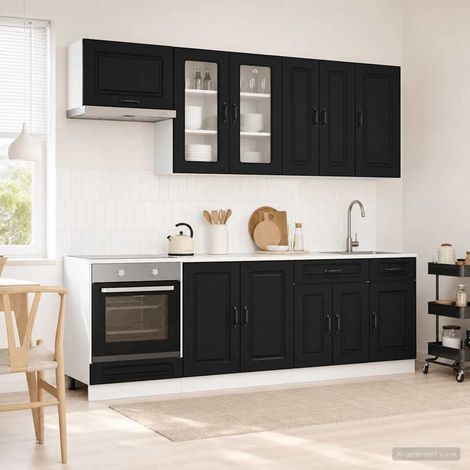 vidaXL Unité de cuisine KALMAR 8 pc Noir Bois d'ingénierie (1/5)