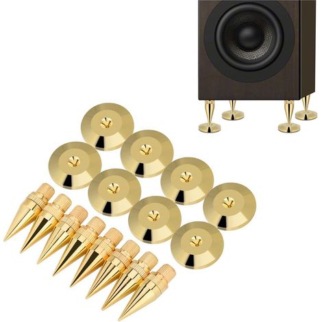 8 Pieces Speaker Tips, Gold Subwoofer Ends with Insulation Stand and Floor Mats for HiFi Devices, Turntables and Audio Enclosures (Gold) (1/5)