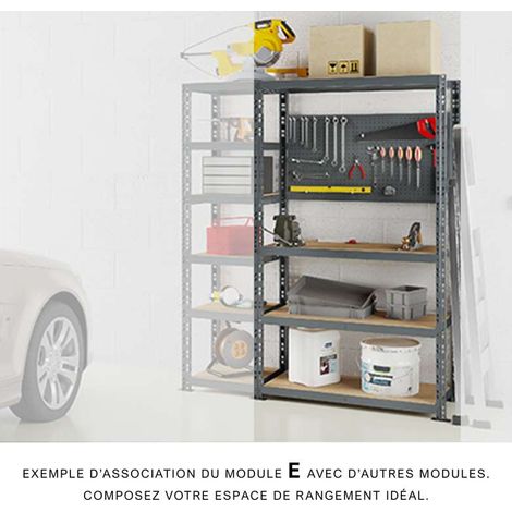 Extensión de estantería de carga pesada MODULÖ STORAGE con 4 estantes de 100 cm de largo y 1 panel (SISTEMA DE EXTENSIÓN) (1/3)