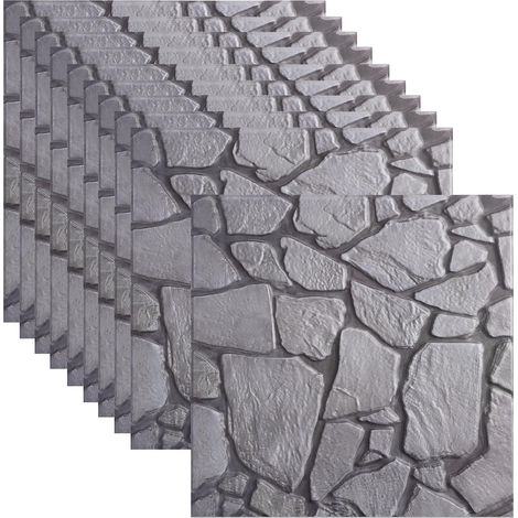 10 Pièces Panneau Mural 3D Plaque Murale Decorative 30x30cm Papier Peint Pierre Panneaux Muraux 3D Adhesif (Gris 518-10 pièces) (1/5)