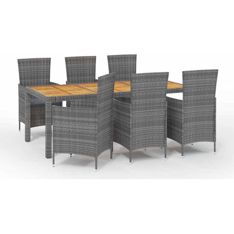 Maison Exclusive - 7dílný zahradní jídelní set s poduškami polyratan šedý (1/5)