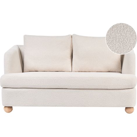 Sofá de 2 plazas con tapizado de bouclé reposabrazos y patas redondas de madera salón blanco crema Rattvik