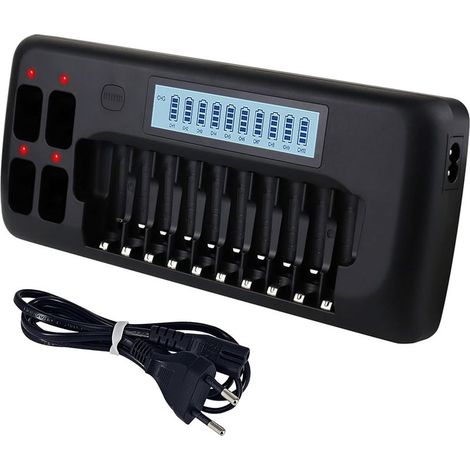 LCD-Akkuladegerät – Universelles intelligentes Ladegerät mit 14 Steckplätzen für AA/AAA Ni-MH-Akkus mit Entladefunktion (1/5)