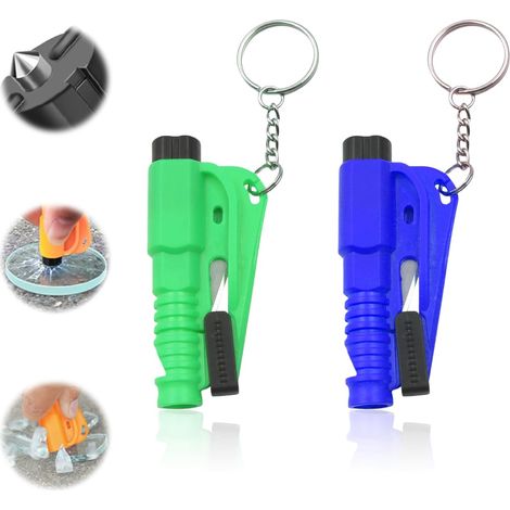 Martillos de emergencia para coche con cortador de cinturón de seguridad y silbato, martillo de emergencia 3 en 1, martillo de seguridad con cortador de cinturón de seguridad, rompeventanas (azul y ve