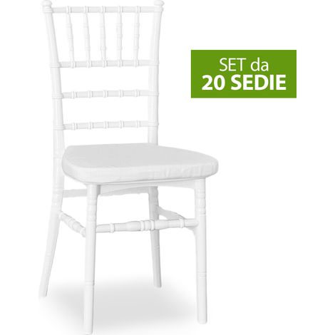 Set da 20 Sedie Chiavarine Plastica bianche con cuscino antiscivolo bianco