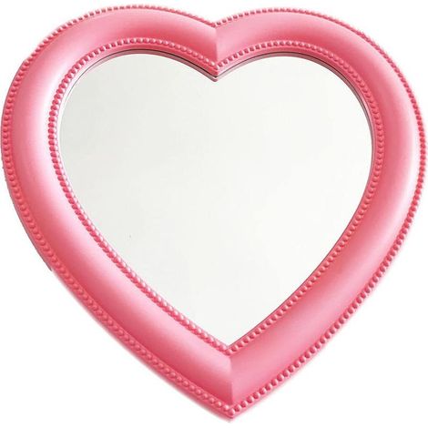 Miroir Cosmetique - Forme Coeur - Support Integré Et Accroche Murale - Cadre Plastique Impermeable - Rose - 1 Piece (1/5)
