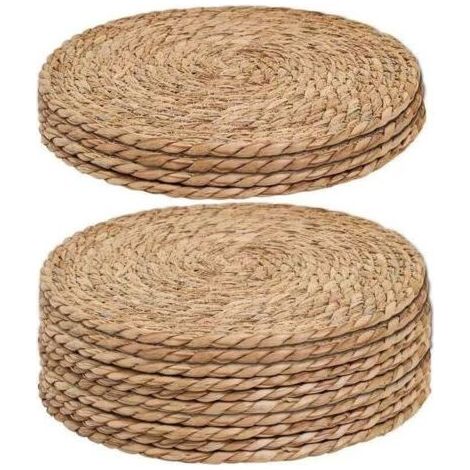 Sets de table tissés en paille jaune, diamètre 25 cm, lot de 14 sets résistants à la chaleur pour la décoration de restaurants (1/5)