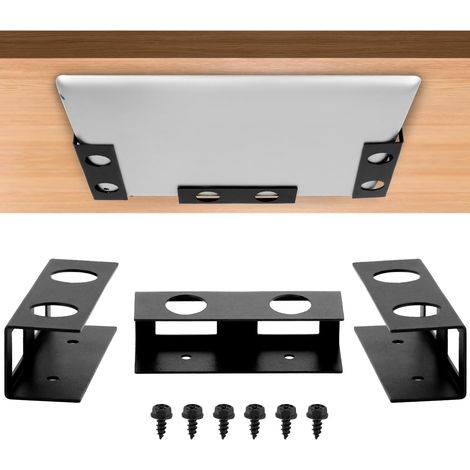Desktop-Laptopständer – 3-teiliger Desktop-Laptopständer aus Metall, Untertischständer, einfach zu montieren, passend für Laptops und Tastaturen (Schwarz) (1/5)