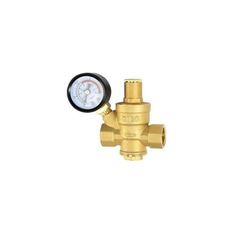 Réducteur de pression d'eau DN20 3/4" avec manomètre, 100 % laiton haute dureté, réducteur de pression d'eau, limiteur de pression, régulateur de pression d'eau pour l'irrigation (1/5)