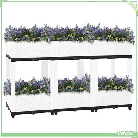 Lit surélevé (bac à fleurs) - FAFEICY - 153314 - Polypropylène - 120 x 40 x 71 cm - Aspect rotin blanc anti-choc (1/5)