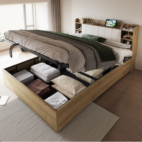 lit double lit adulte rangement 180x200 MDF bois OKMYHOME (1/5)