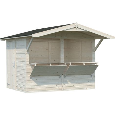 Chiosco in legno da giardino 273x190 cm abete 16 mm con 2 sportelli vendita a ribalta, struttura prefabbricata per mercatini - Esterni da Vivere