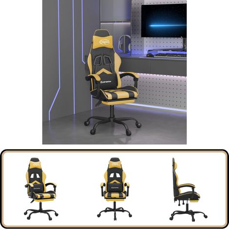 Chaise de jeu pivotante et repose-pied Noir et doré Similicuir - Chaises De Gaming - Chaise Gamer - Trône De Jeu - Chaise Bureau - Chaise Ergonomique (1/5)