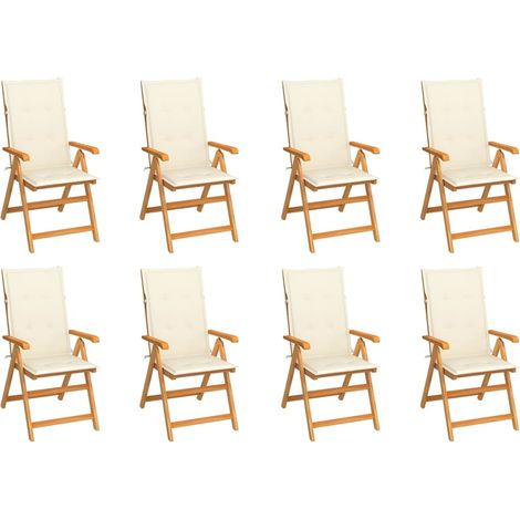8 pcs Chaises inclinables avec coussins, Chaises à dîner, Fauteuils de jardin Teck solide BGT39679 (1/5)
