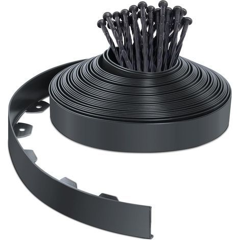 Bordure de Jardin en Plastique 20 mètres avec 60 Piquets d'ancrage Bordurette de Pelouse Flexible Bordure de Gazon avec piquets Solides Idée de Jardin Hauteur 50mm Anthracite (1/5)
