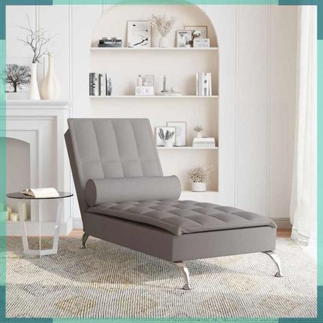 379447 Chaise longue de massage avec traversin taupe tissu (1/5)