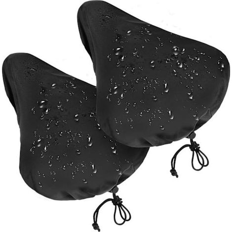 Lot de 2 housses de selle imperméables avec cordon de serrage / Housse de pluie pour selle de vélo - Noir parfait-AquaForge (1/4)