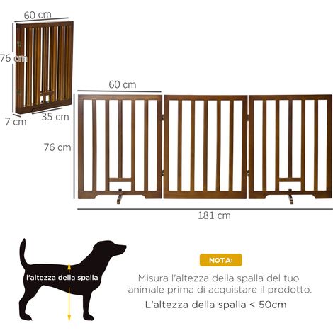 Barrière de sécurité pliable à 3 panneaux pour chien avec pieds antidérapants. idéale pour les couloirs. les escaliers et les chambres. En pin. elle mesure 181 x 35 x 76 cm et est disponible en marron (1/5)