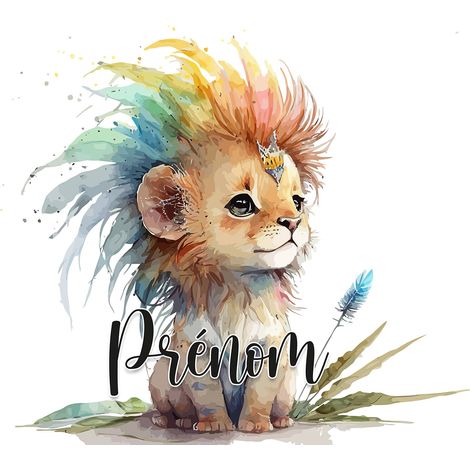 Papier peint panoramique enfant avec prénom personnalisable - Lionceau - 130 cm x 84 cm (1/2)