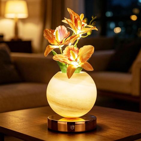 Kristall Tischlampe mit Planeten Vase, dimmbar, dekorative Blumen Nachtlicht Wohnzimmer Geschenk (1/5)