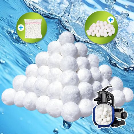 1600g Balle Filtrante Piscine,Réutilisables/Lavables en Machine Balles Filtrantes Piscine avec Filet de Lavage(Remplace 60kg de Sable Filtrant),Compatibles avec Divers Systèmes de Filtration