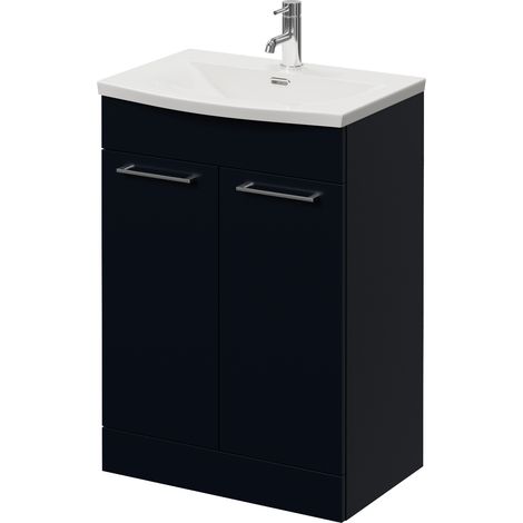 Napoli 390 Deep Blue 600mm 2 Door Vanity Unit with Arc Basin - 600mm - Chrome 160mm Handle