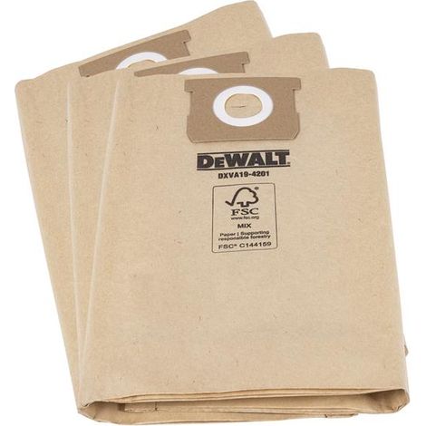 DeWALT Set of 3 FSC Paper Dust Bags for Vacuum Cleaners Models 101261, 101263, and 101264 – Compatible with Dewalt DXV23PTA for Wet and Dry Cleaning, Easy to Install (1/4)