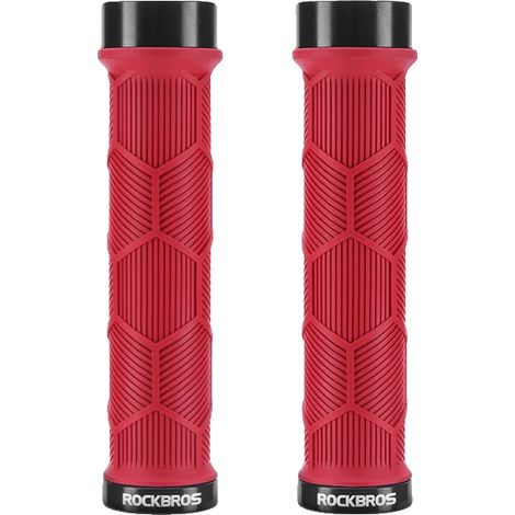 Puños para manillar de bicicleta, silicona antideslizante, diseño ultraligero, color rojo. (1/2)