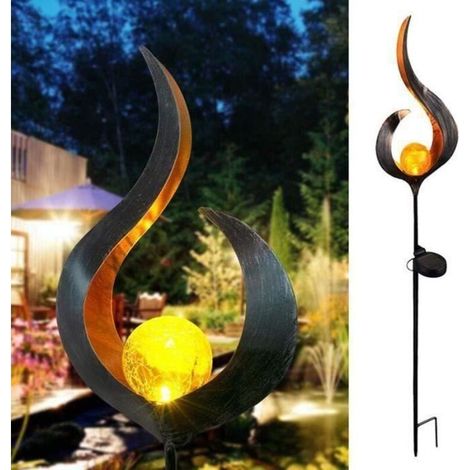 Lampe Solaire Flamme Extérieur LED Rétro Fer Bronze Soleil Jardin Paysage Lampadaire Décoration Fête Jardin Pelouse Etanche -MAX